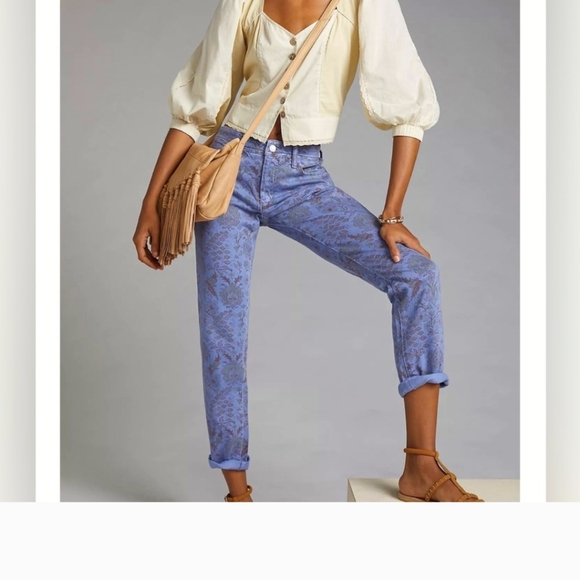 Anthropologie The Slim Boyfriend Jeans by Pilcro, blue with boho print Size 26 - Picture 1 of 17